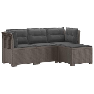 vidaXL 4-Sitzer Garten Sofa mit Kissen Rattan Look PP Hellgrau