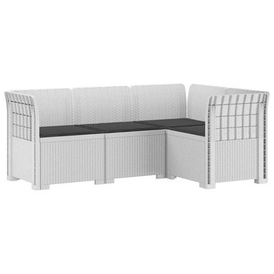 vidaXL 4-Sitzer Gartensofa mit Kissen Rattan-Look PP Weiß