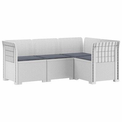 vidaXL 4-Sitzer Gartensofa mit Kissen Rattan-Look PP Weiß