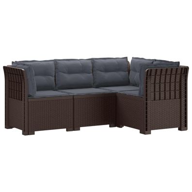vidaXL 4-Sitzer Gartensofa mit Kissen Rattan-Look PP Braun