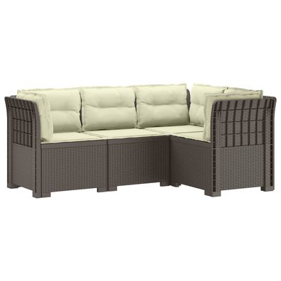 vidaXL 4-Sitzer Gartensofa mit Kissen Rattan-Look PP Hellgrau