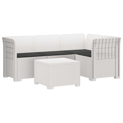 vidaXL 4-Sitzer Garten Sofa mit Kissen Rattan Look PP Weiß