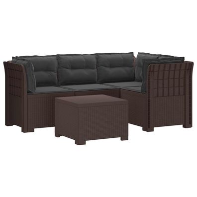 vidaXL 4-Sitzer Garten Sofa mit Kissen Rattan Look PP Braun