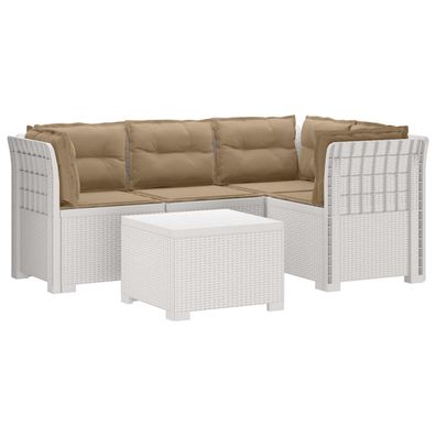 vidaXL 4-Sitzer Garten Sofa mit Kissen Rattan Look PP Weiß