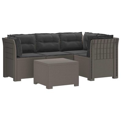 vidaXL 4-Sitzer Garten Sofa mit Kissen Rattan Look PP Hellgrau
