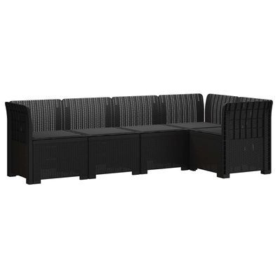 vidaXL 5-Sitzer Gartensofa mit Kissen Rattan-Look PP Anthrazit