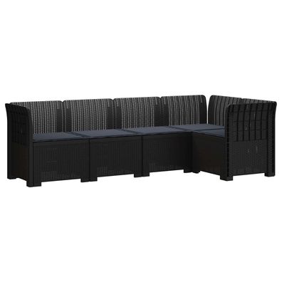 vidaXL 5-Sitzer Gartensofa mit Kissen Rattan-Look PP Anthrazit