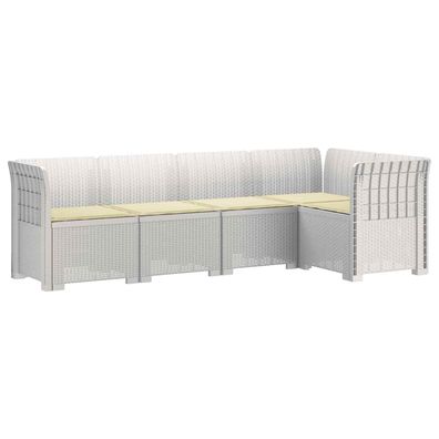 vidaXL 5-Sitzer Gartensofa mit Kissen Rattan-Look PP Weiß