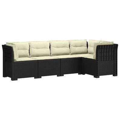 vidaXL 5-Sitzer Gartensofa mit Kissen Rattan-Look PP Anthrazit