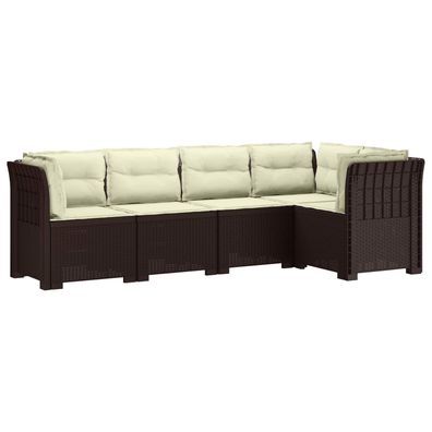 vidaXL 5-Sitzer Gartensofa mit Kissen Rattan-Look PP Braun