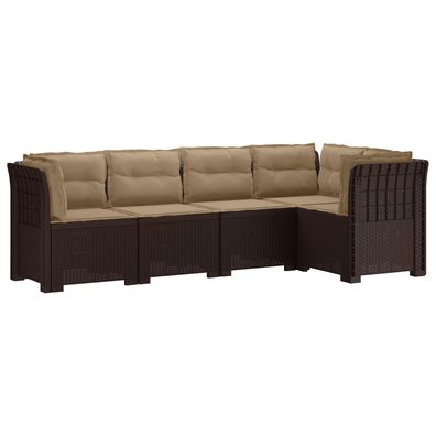vidaXL 5-Sitzer Gartensofa mit Kissen Rattan-Look PP Braun
