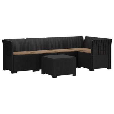 vidaXL 5-Sitzer Gartensofa mit Kissen Rattan-Look PP Anthrazit