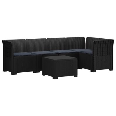 vidaXL 5-Sitzer Gartensofa mit Kissen Rattan-Look PP Anthrazit