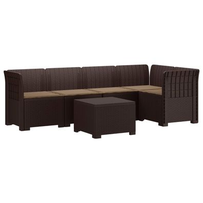vidaXL 5-Sitzer Gartensofa mit Kissen Rattan-Look PP Braun
