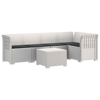 vidaXL 5-Sitzer Gartensofa mit Kissen Rattan-Look PP Weiß