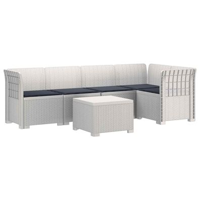 vidaXL 5-Sitzer Gartensofa mit Kissen Rattan-Look PP Weiß
