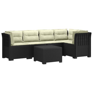 vidaXL 5-Sitzer Gartensofa mit Kissen Rattan-Look PP Anthrazit