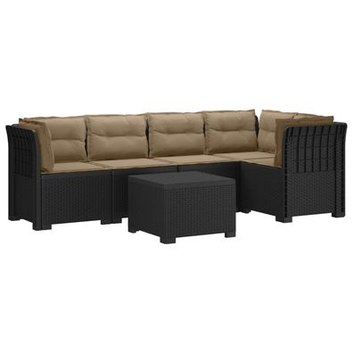 vidaXL 5-Sitzer Gartensofa mit Kissen Rattan-Look PP Anthrazit