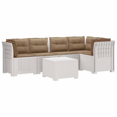 vidaXL 5-Sitzer Gartensofa mit Kissen Rattan-Look PP Weiß