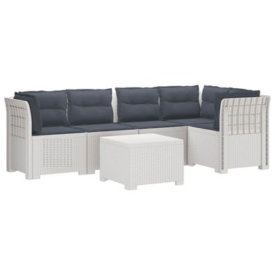 vidaXL 5-Sitzer Gartensofa mit Kissen Rattan-Look PP Weiß