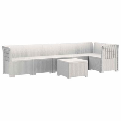 vidaXL 6-Sitzer Garten Sofa Rattan Look PP Weiß