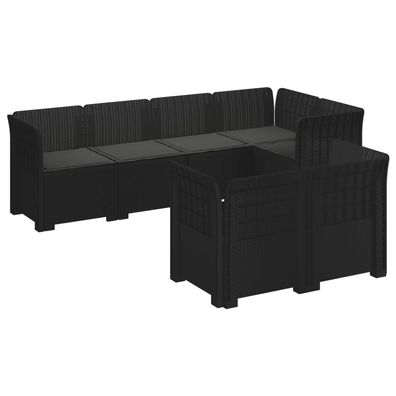 vidaXL 7-Sitzer Gartensofa mit Kissen Rattan-Look PP Anthrazit
