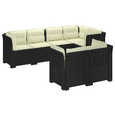vidaXL 7-Sitzer Gartensofa mit Kissen Rattan-Look PP Anthrazit