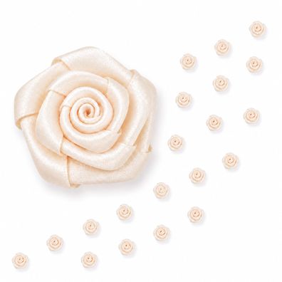 Satinrosen 10mm zum Basteln & Aufnähen 20 Stück Champagner