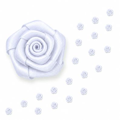Satinrosen 10mm zum Basteln & Aufnähen 20 Stück Weiß