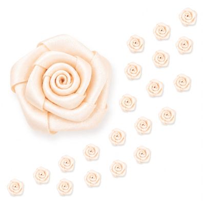Satinrosen 15mm zum Basteln & Aufnähen 20 Stück Champagner