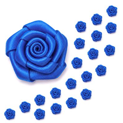 Satinrosen 15mm zum Basteln & Aufnähen 20 Stück Blau