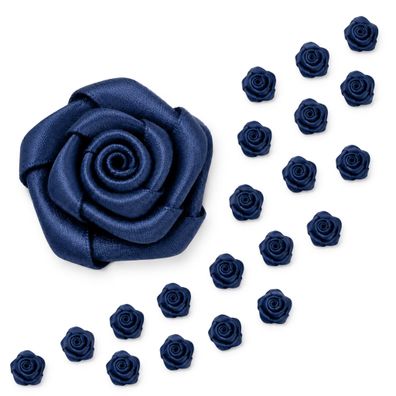 Satinrosen 15mm zum Basteln & Aufnähen 20 Stück Dunkelblau