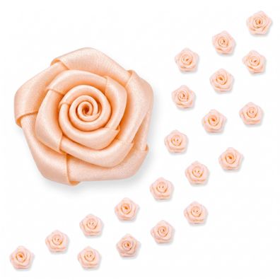 Satinrosen 15mm zum Basteln & Aufnähen 20 Stück Apricot
