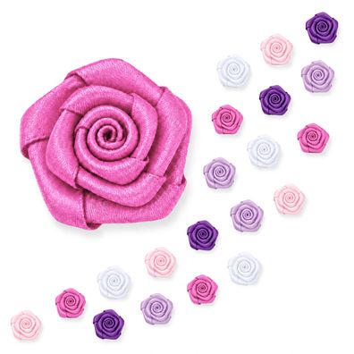 Satinrosen 15mm zum Basteln & Aufnähen 20 Stück Rosa Mix