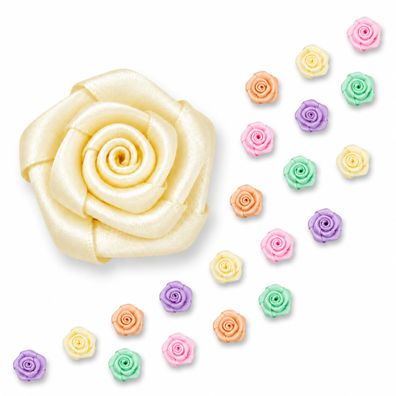 Satinrosen 15mm zum Basteln & Aufnähen 20 Stück Pastell Mix