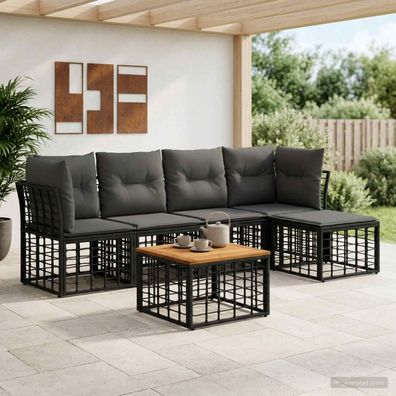 vidaXL Outdoor-Sofagarnitur 6 pcs Schwarz und Dunkelgrau Polyester