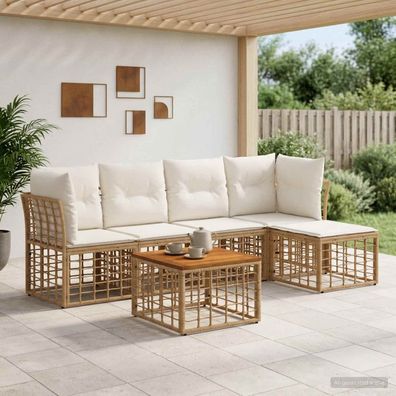 vidaXL Outdoor-Sofagarnitur 6 pcs Natürlich und Cremweiß Polyester