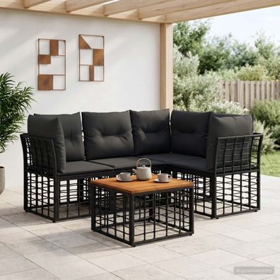 vidaXL Outdoor-Sofagarnitur 5 pcs Schwarz und Dunkelgrau Polyester