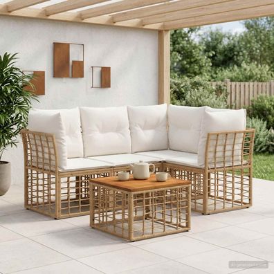 vidaXL Outdoor-Sofagarnitur 5 pcs Natürlich und Cremweiß Polyester