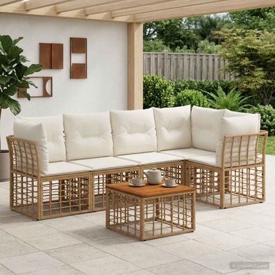 vidaXL Outdoor-Sofagarnitur 6 pcs Natürlich und Cremweiß Polyester