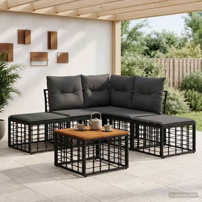 vidaXL Outdoor-Sofagarnitur 6 pcs Schwarz und Dunkelgrau Polyester