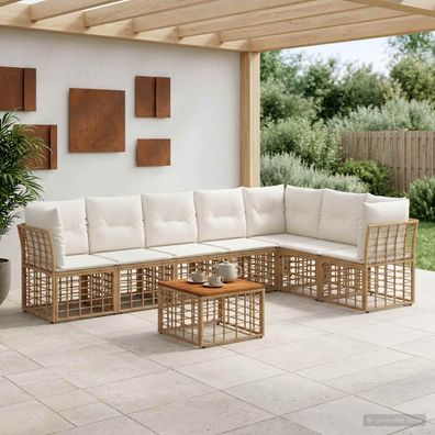 vidaXL Outdoor-Sofagarnitur 8 pcs Natürlich und Cremweiß Polyester