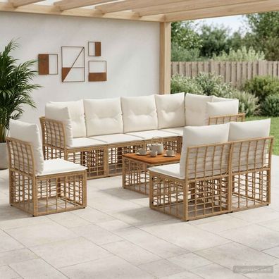 vidaXL Outdoor-Sofagarnitur 9 pcs Natürlich und Cremweiß Polyester