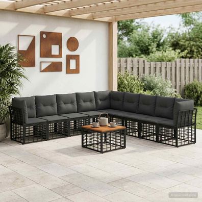 vidaXL Outdoor-Sofagarnitur 10 pcs Schwarz und Dunkelgrau Polyester
