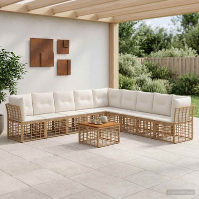 vidaXL Outdoor-Sofagarnitur 10 pcs Natürlich und Cremweiß Polyester