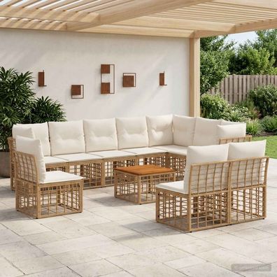 vidaXL Outdoor-Sofagarnitur 11 pcs Natürlich und Cremweiß Polyester