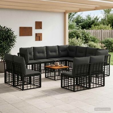 vidaXL Outdoor-Sofagarnitur 12 pcs Schwarz und Dunkelgrau Polyester