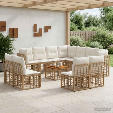 vidaXL Outdoor-Sofagarnitur 12 pcs Natürlich und Cremweiß Polyester
