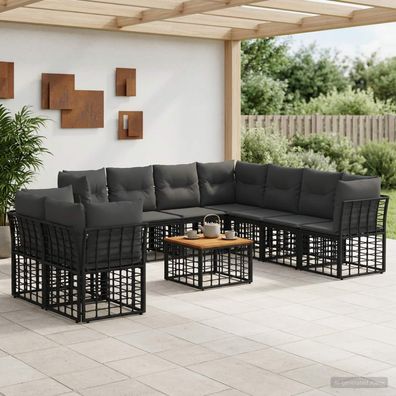 vidaXL Outdoor-Sofagarnitur 10 pcs Schwarz und Dunkelgrau Polyester