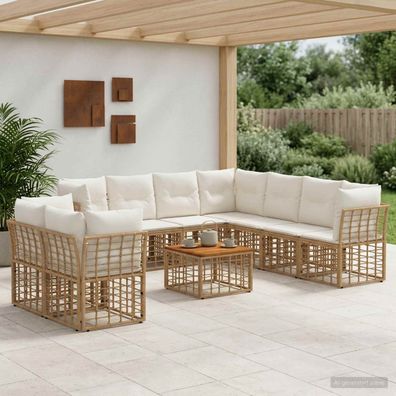 vidaXL Outdoor-Sofagarnitur 10 pcs Natürlich und Cremweiß Polyester